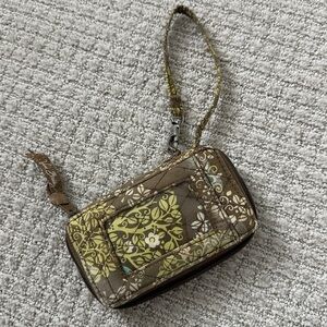 Vera Bradley Wristlet Coin Wallet Purse Retired Green Yellow 3.5x6 zipper strap